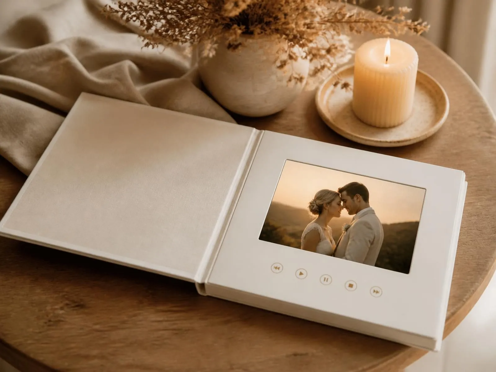 Videoboek met trouwfoto op het ingebouwde scherm