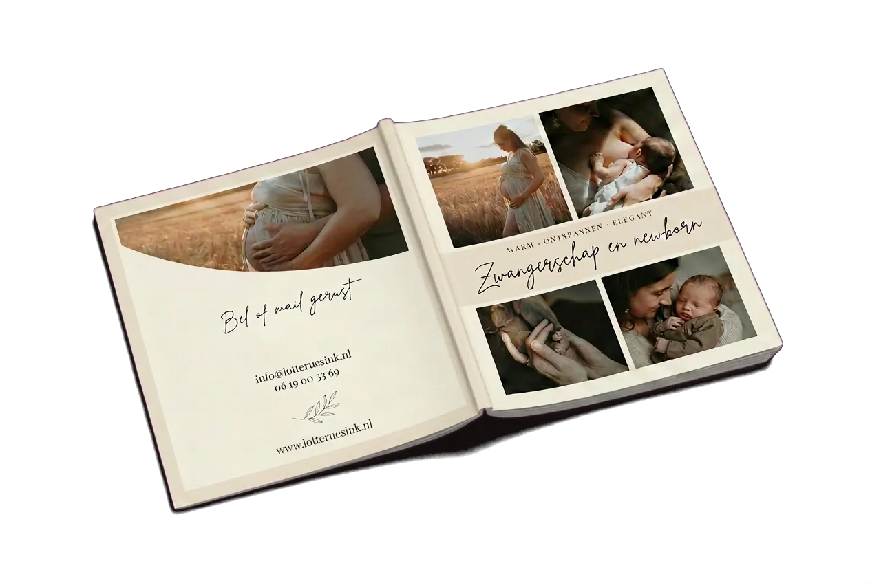 Mockup van de gratis Zwangerschap & Newborn brochure van Lotte Ruesink Photography